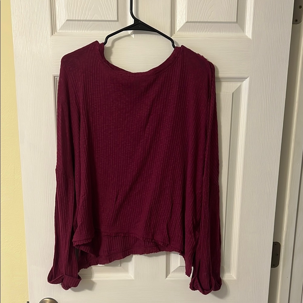 Abound Red Long Sleeve Asymmetrical Blouse